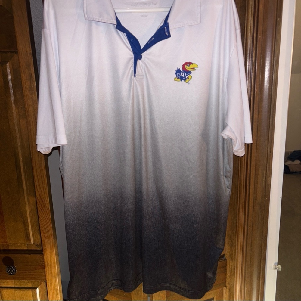 Gradient White and Black Men's KU Jayhawks Golf Polo